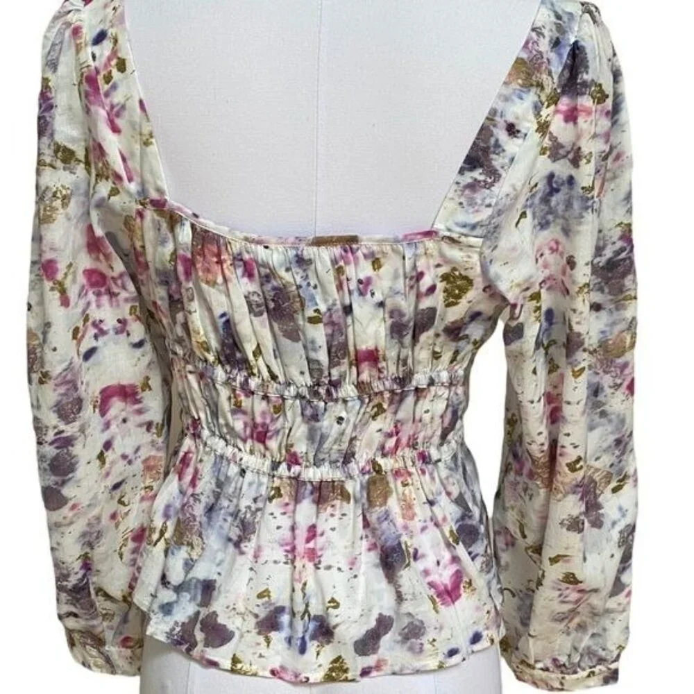 J. Crew x Flora Obscura Blouse Cinched-waist Top in Kaleidoscope Floral NWT
